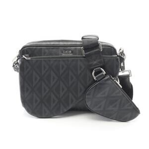 Christian Dior CD Diamond Shoulder Bag Canvas Leather Black